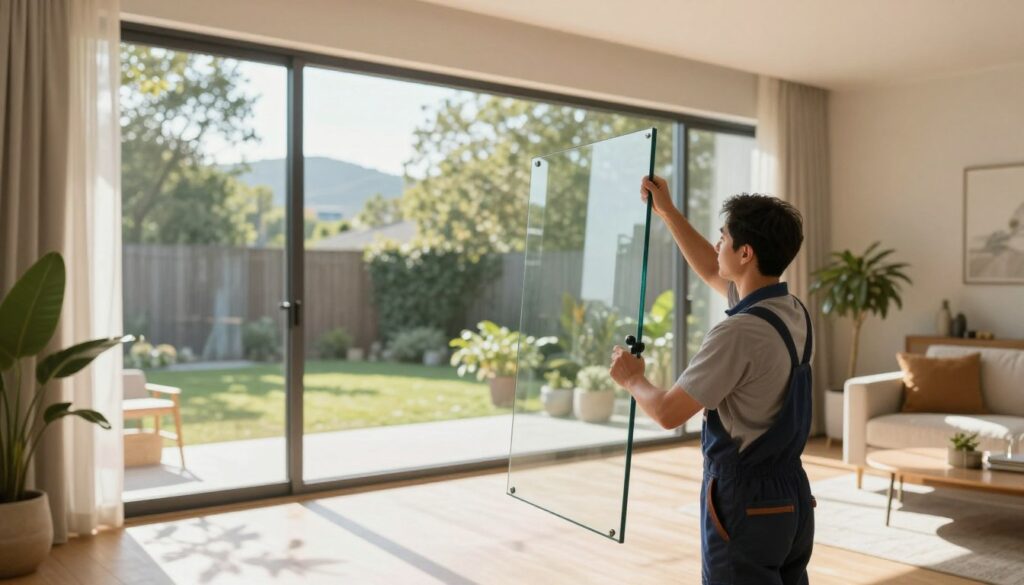Installation von Sonnenschutzglas am Fenster